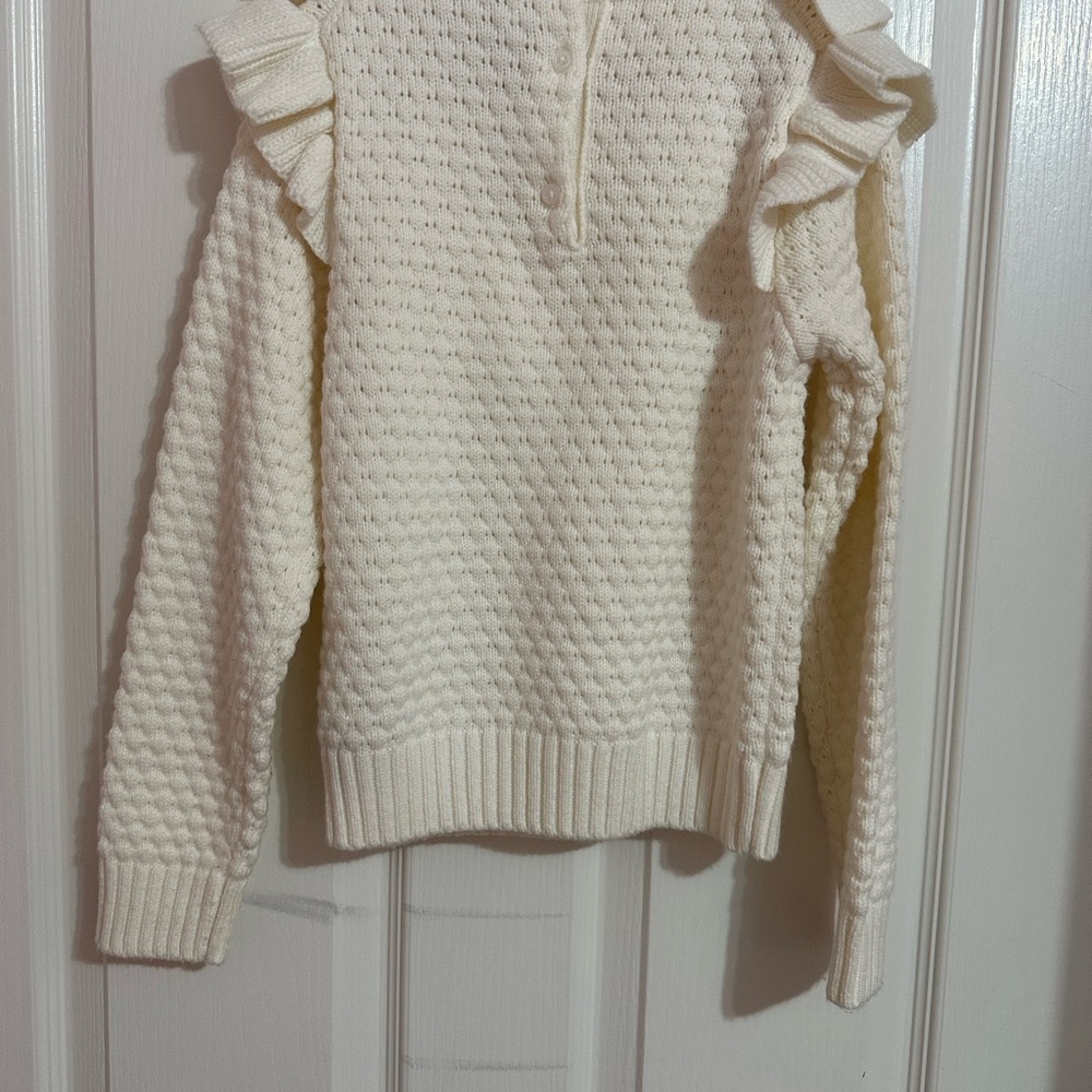 Janie and Jack | Cream Ruffled Girl Sweater - Picture 2 of 5